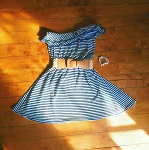 Blue & white strips shoulder strap dress